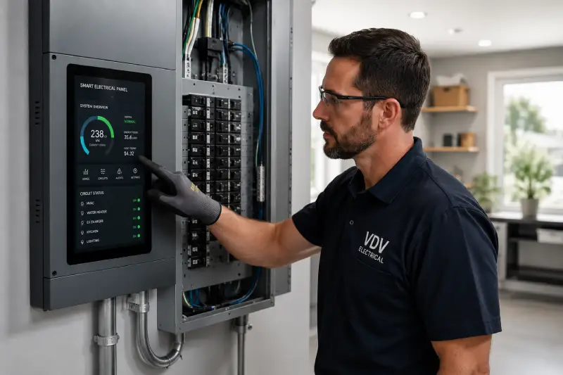 Modern smart electrical panel installed by VDV Electrical
